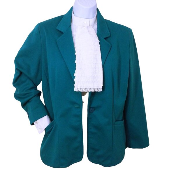 Vintage 2pc Set Graff Polyester Leisure Suit Blazer Comfort Pant -L Pockets Teal - Picture 5 of 10